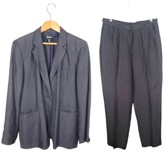 DKNY Women's Linen Blend Suit Set. Charcoal. 14/14P - Picture 1 of 16